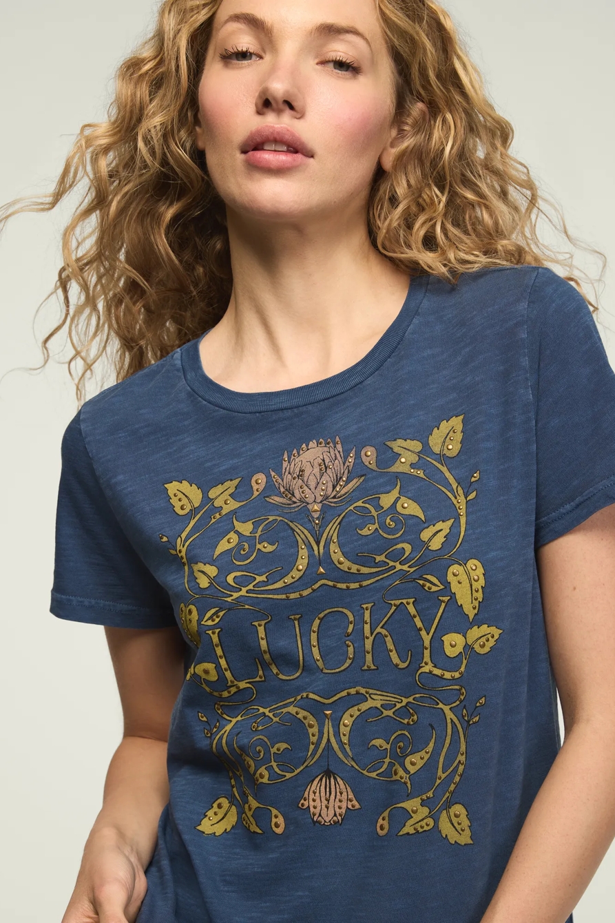 LUCKY EMBELLISHED FRAME CLASSIC CREW — DARK DENIM — image 1