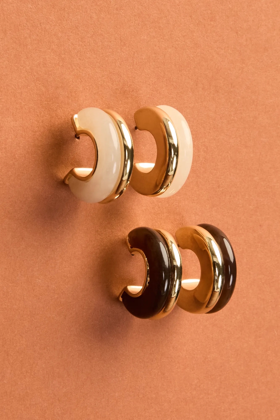 STONE AND METAL HOOP SET — GOLD — image 1
