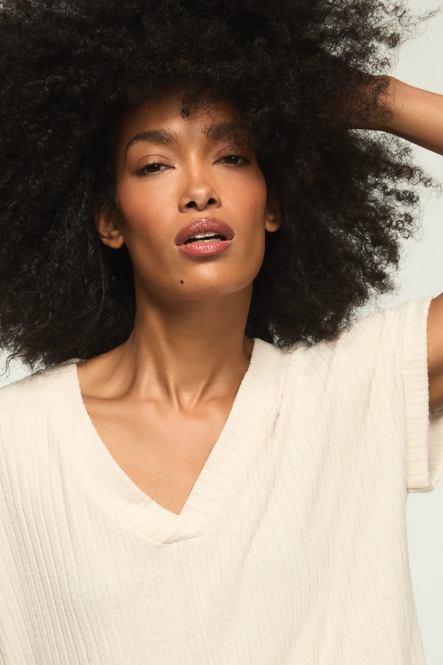 CLOUD DOLMAN V-NECK TEE — STRAW HEATHER — image 5
