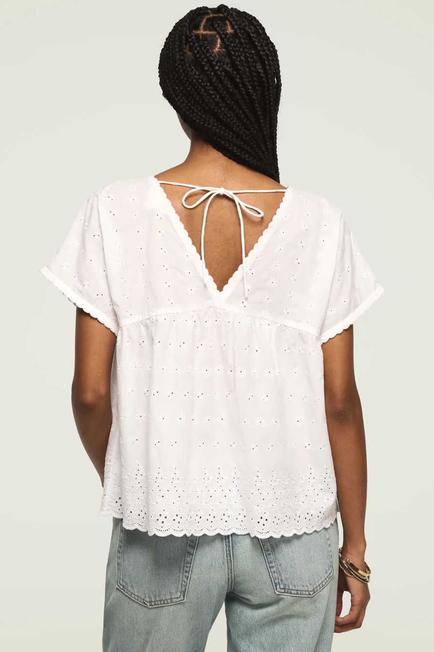 EYELET BABYDOLL TOP — BRIGHT WHITE — image 3
