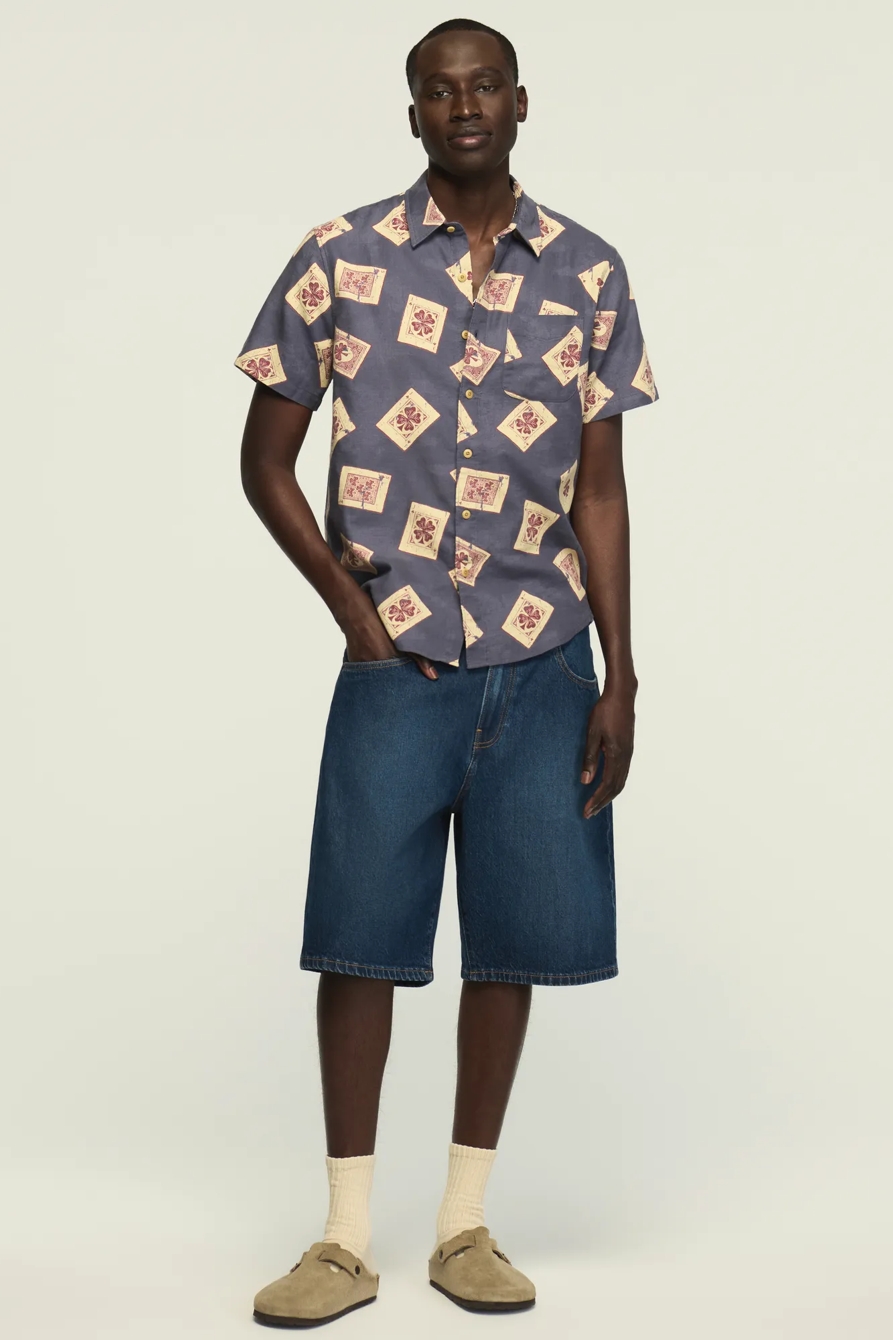 SHORT SLEEVE PRINTED CAMP COLLAR SHIRT — BLUE MULTI — image 5