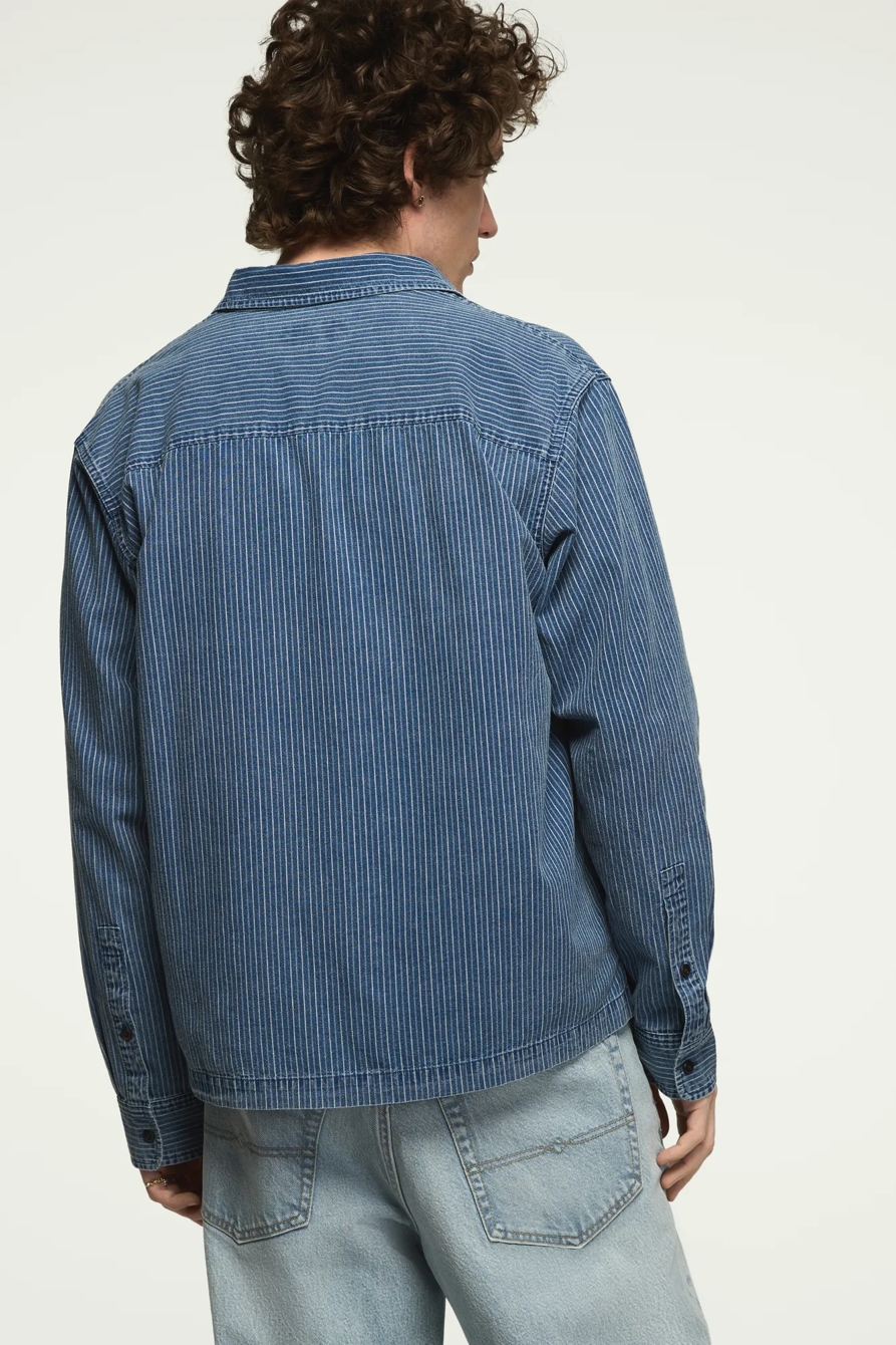 INDIGO NOVELTY LONG SLEEVE MASON SHIRT — INDIGO STRIPE — image 4