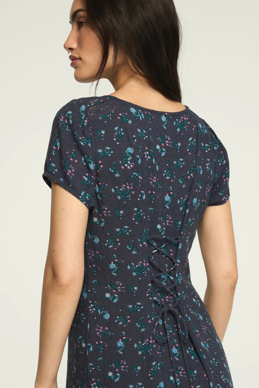 LACE TRIM SIMONE MIDI DRESS — NAVY FLORAL — image 4