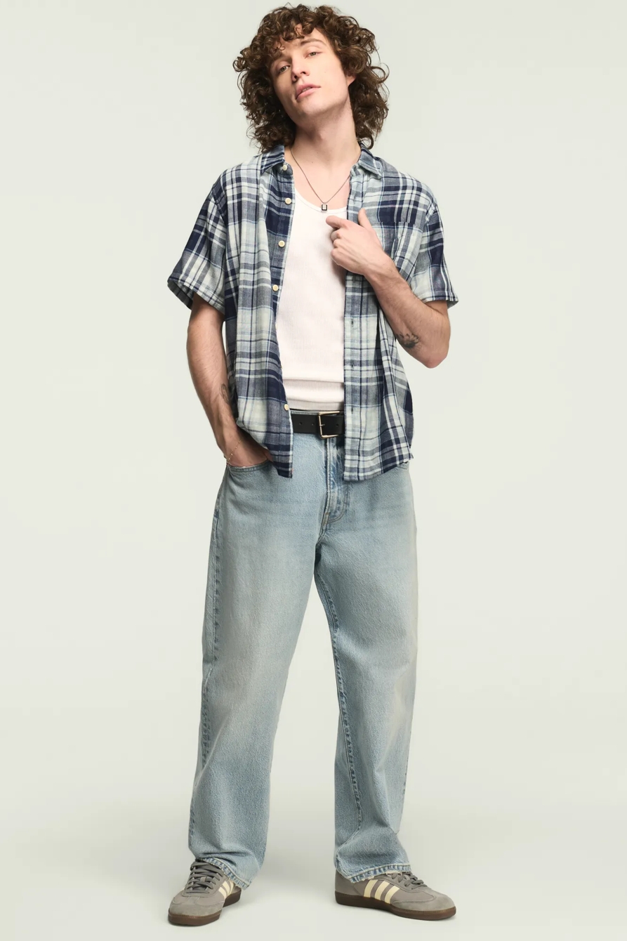SHORT SLEEVE SAN GABRIEL INDIGO DOUBLE WEAVE — CREAM MULTI — image 2