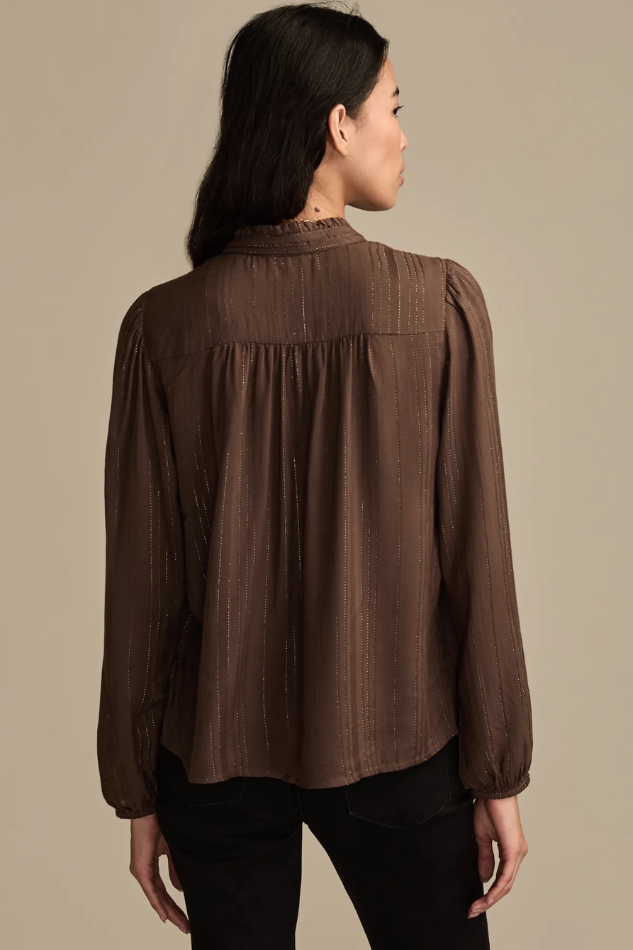 SHINE BUTTON FRONT BLOUSE — Chocolate Brown — image 3