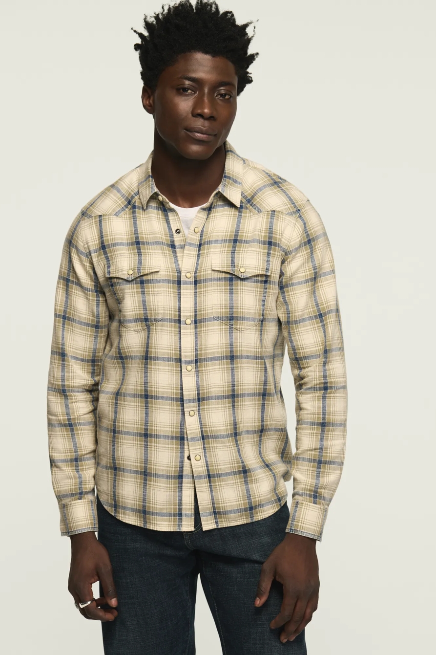 INDIGO PLAID WESTERN SHIRT — NATURAL MULTI PLAID — image 1