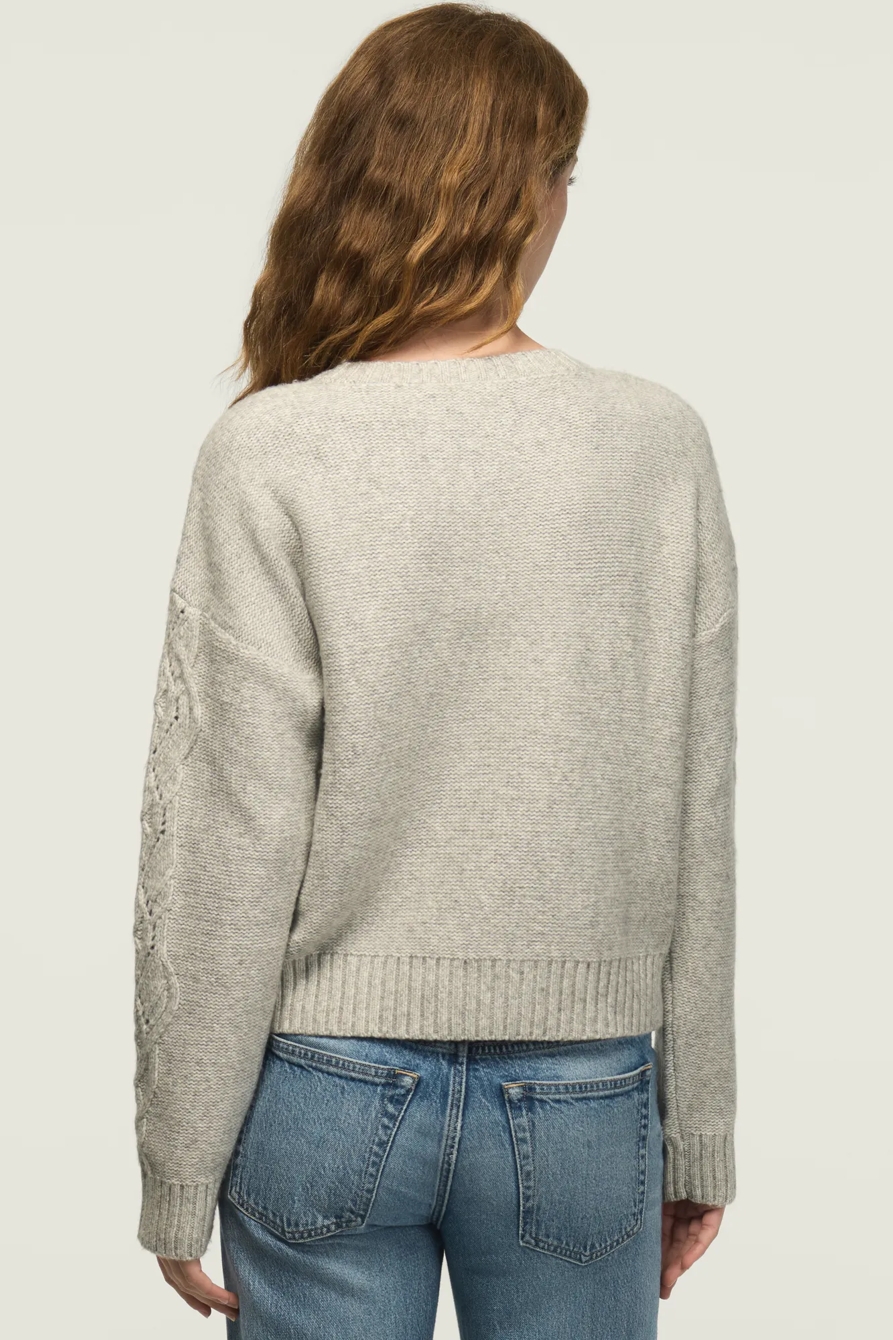 OPEN STITCH CABLE SWEATER — LIGHT HEATHER GRAY — image 3