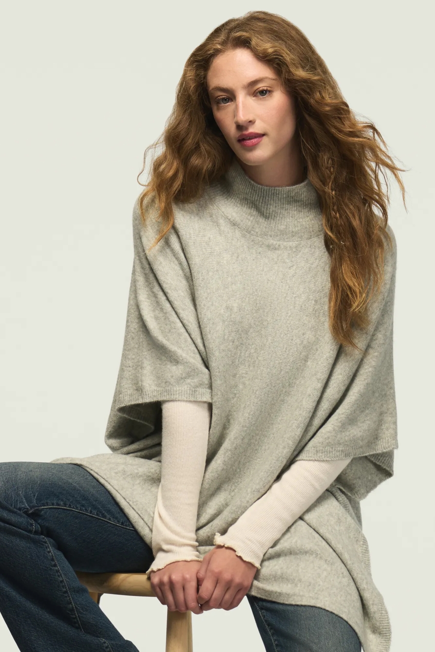 MOCK NECK PONCHO SWEATER — LIGHT HEATHER GRAY — image 6