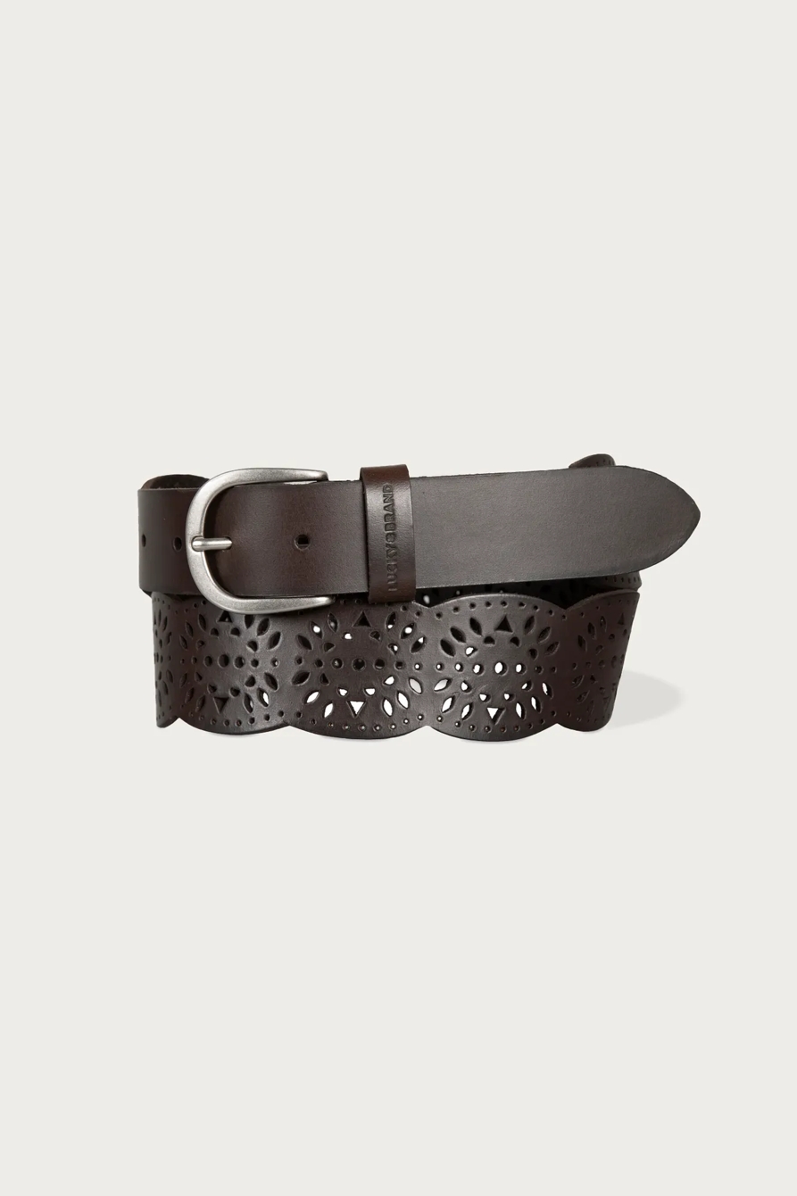 TAPERED PERFORATED LEATHER BELT — DARK BROWN — image 1