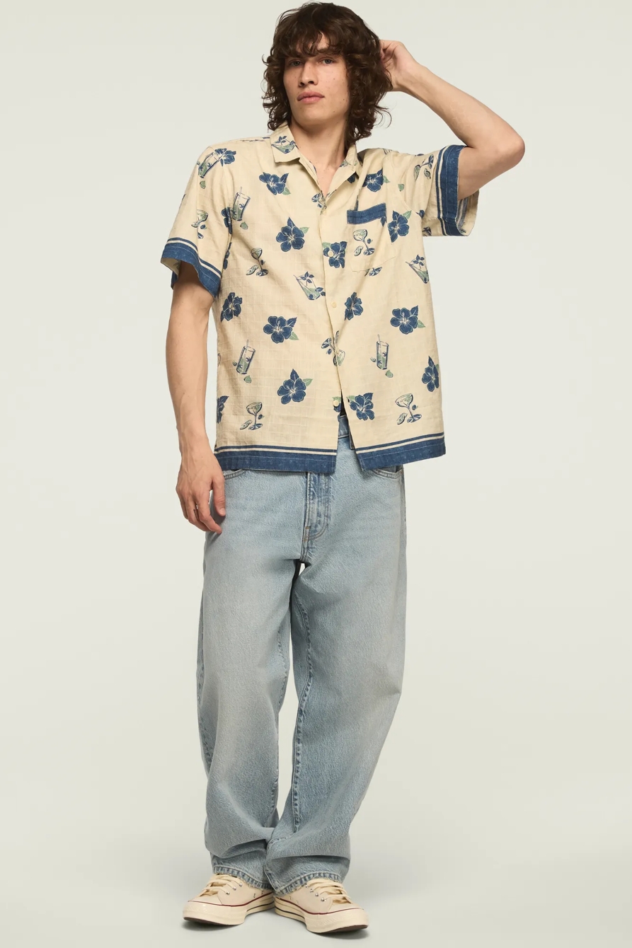 SHORT SLEEVE PRINTED CAMP COLLAR SHIRT — BLUE PRINT — image 5