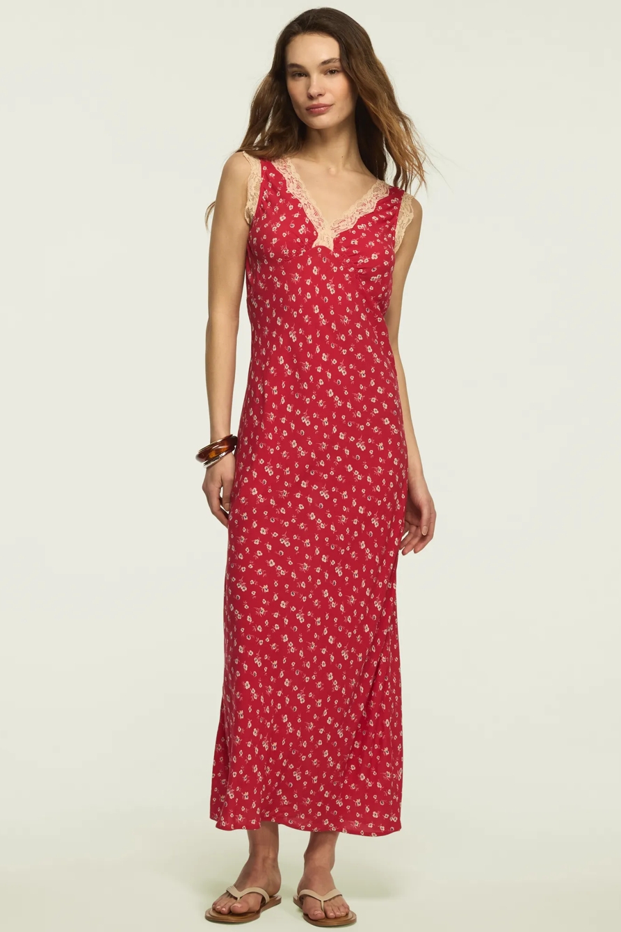 LACE SIMONE MIDI DRESS — RED DITSY — image 2