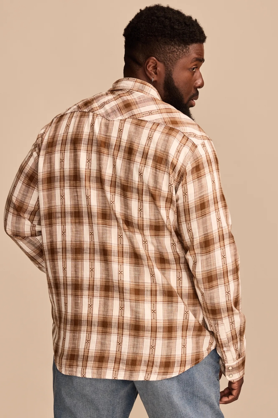 BIG & TALL DOBBY WESTERN LONG SLEEVE SHIRT — BROWN MULTI — image 3