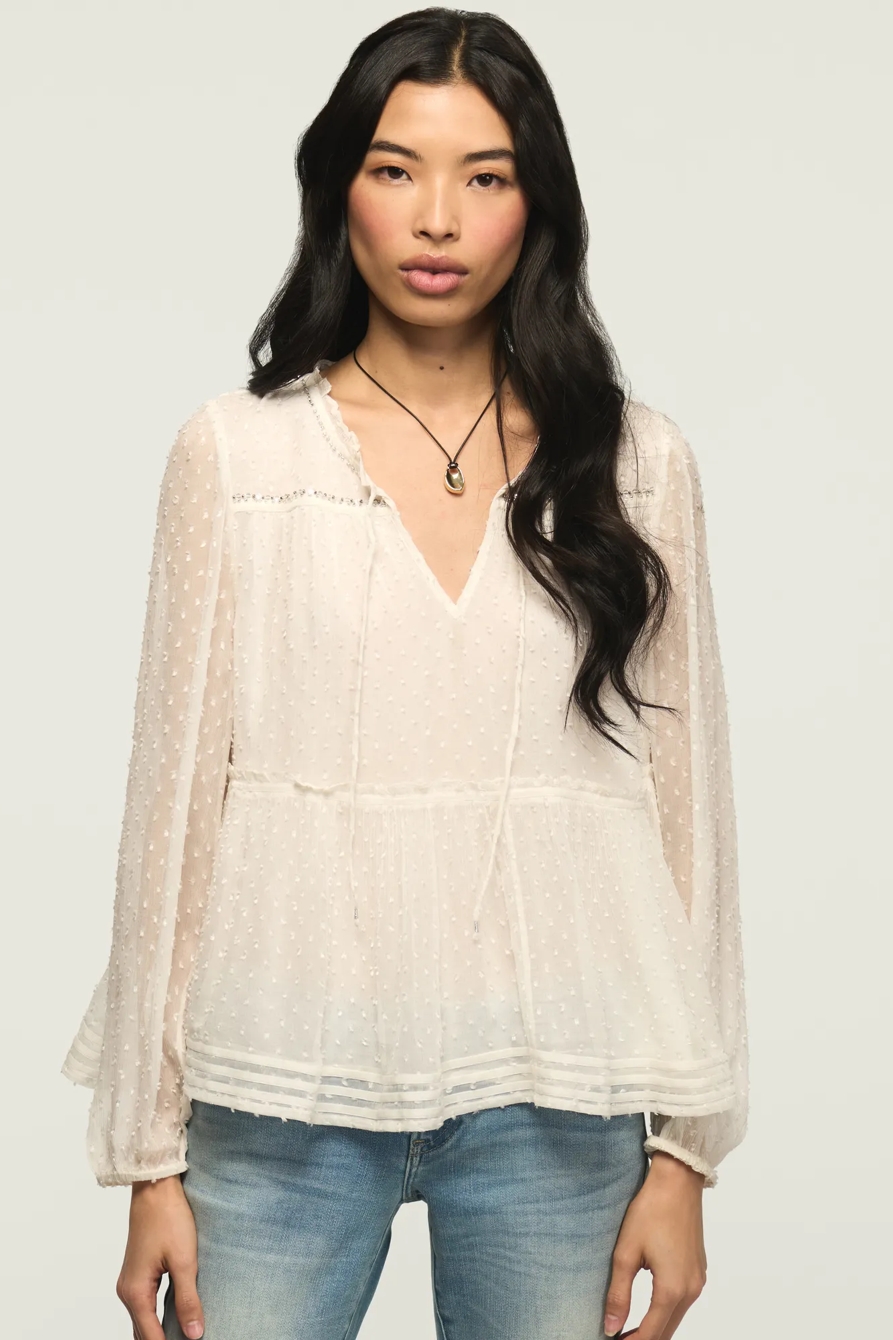 CLIP DOT LONG SLEEVE LACE TOP — CREAM — image 1