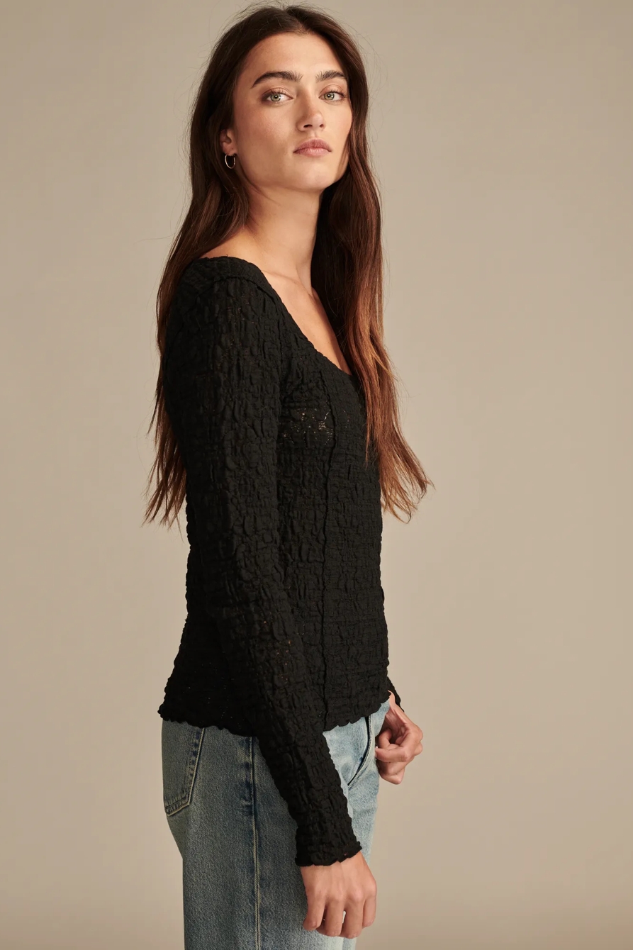 LONG SLEEVE TEXTURED TOP — JET BLACK — image 4