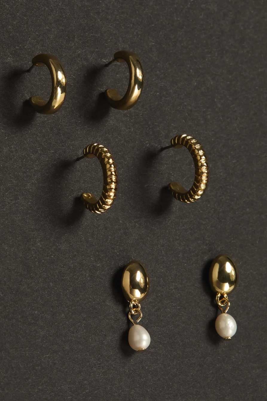 Pearl Drop and Hoop Set — GOLD — image 1