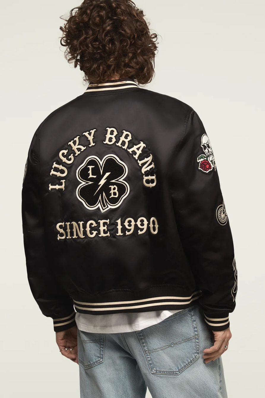 LUCKY SATIN VARSITY JACKET — JET BLACK — image 2