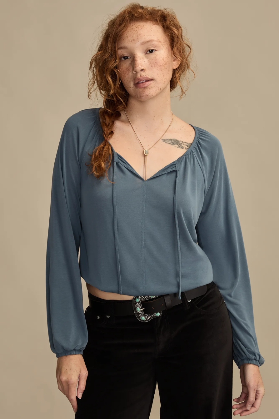 TIE FRONT SANDWASH BUBBLE TOP — STORMY WEATHER — image 3