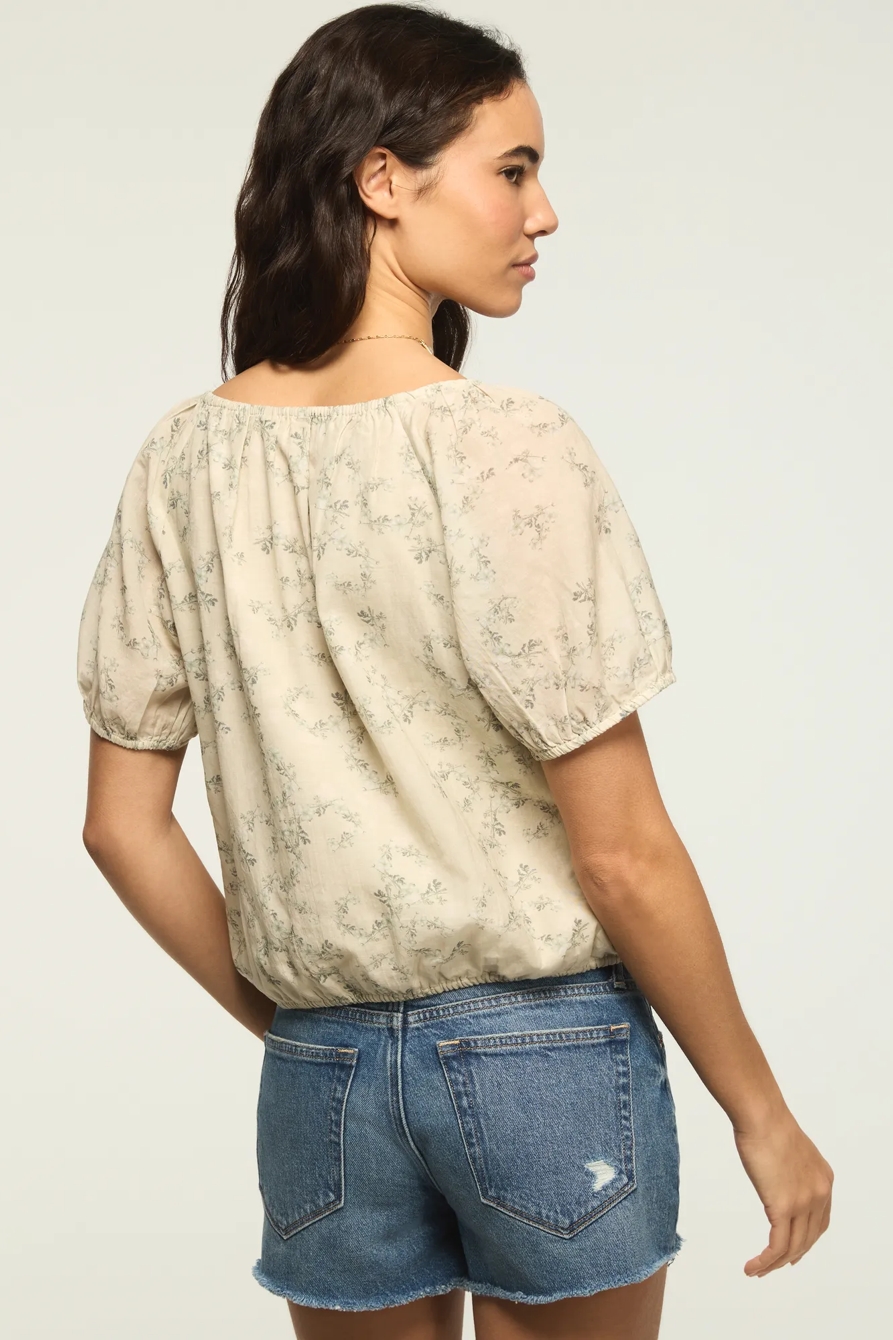 SHORT SLEEVE BUBBLE TOP — Green Floral — image 3