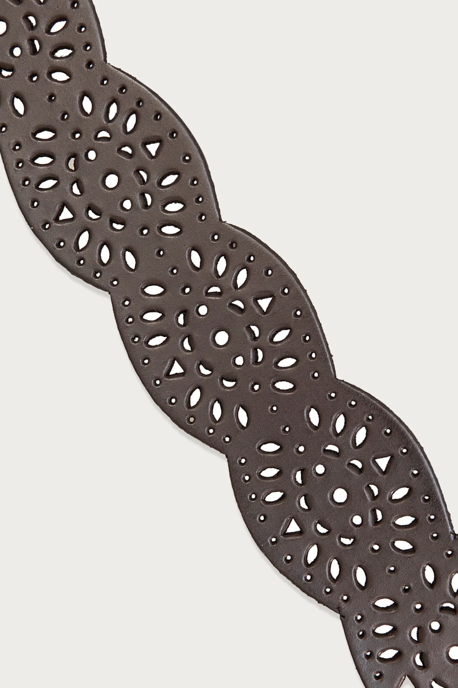 TAPERED PERFORATED LEATHER BELT — DARK BROWN — image 2