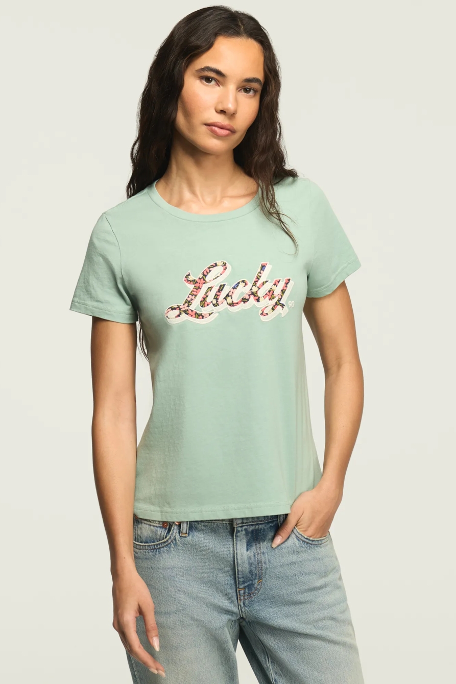 LUCKY LOGO FLORAL CLASSIC CREW — ETHER — image 1