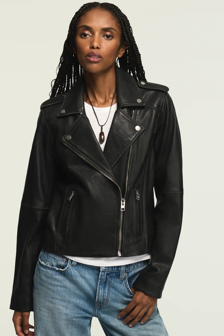 Classic Leather Moto Jacket — Washed Black — image 1