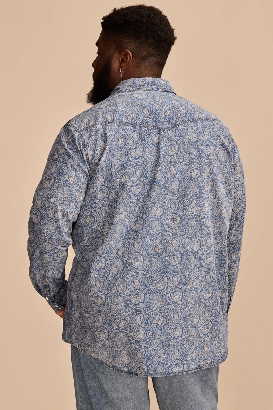 BIG & TALL PRINTED INDIGO WESTERN LONG SLEEVE SHIRT — INDIGO PRINT — image 4