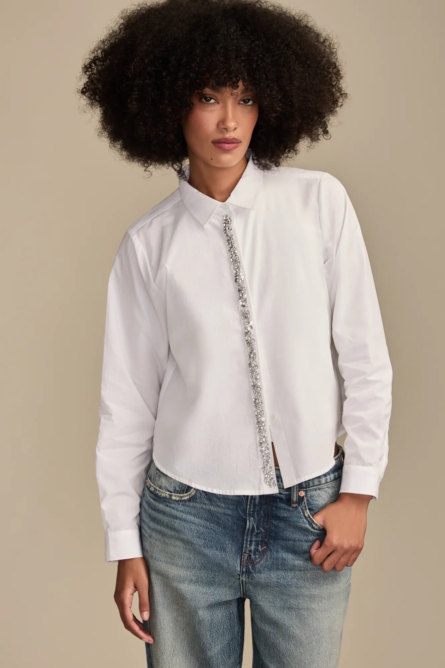 BEJEWELED BUTTON UP SHIRT — BRIGHT WHITE — image 1