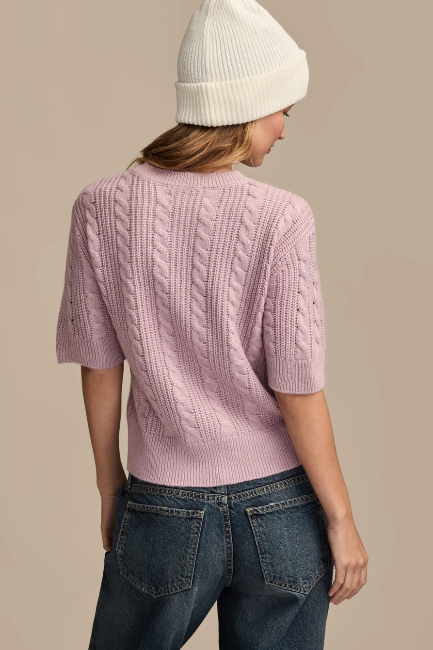 SHORT SLEEVE CABLE CARDIGAN — DAWN PINK — image 3