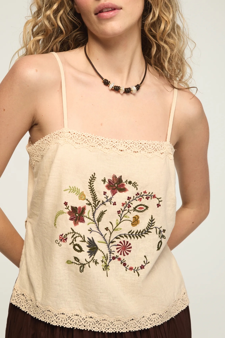 FLORAL CONTRAST EMBROIDERED TANK — CREAM — image 2