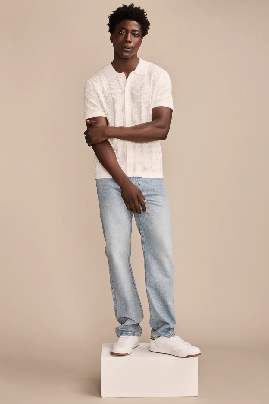 SHORT SLEEVE BUTTON DOWN SWEATER — TOFU — image 4