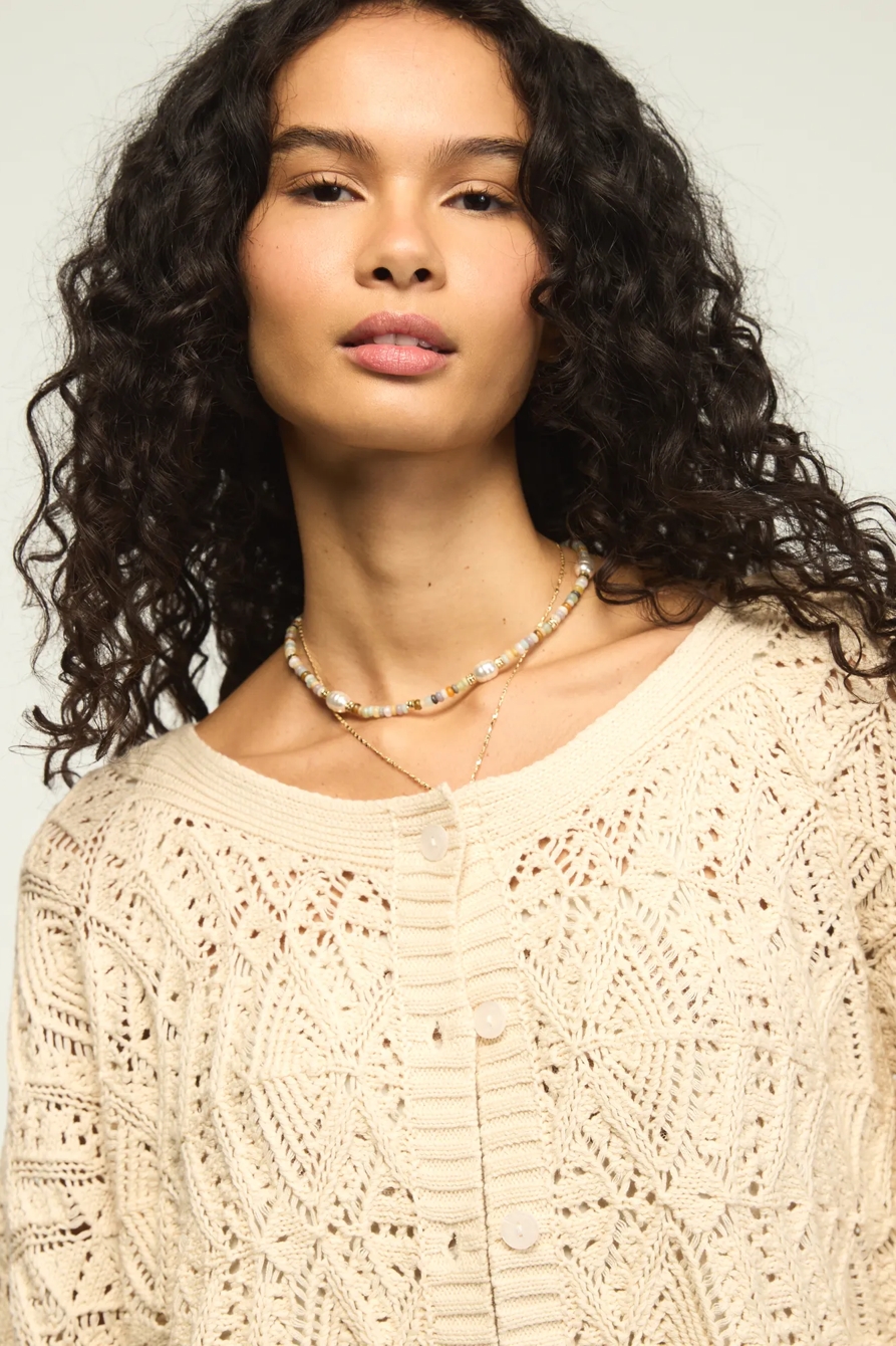 Open Stitch Cardigan Sweater — WHITECAP GRAY — image 2