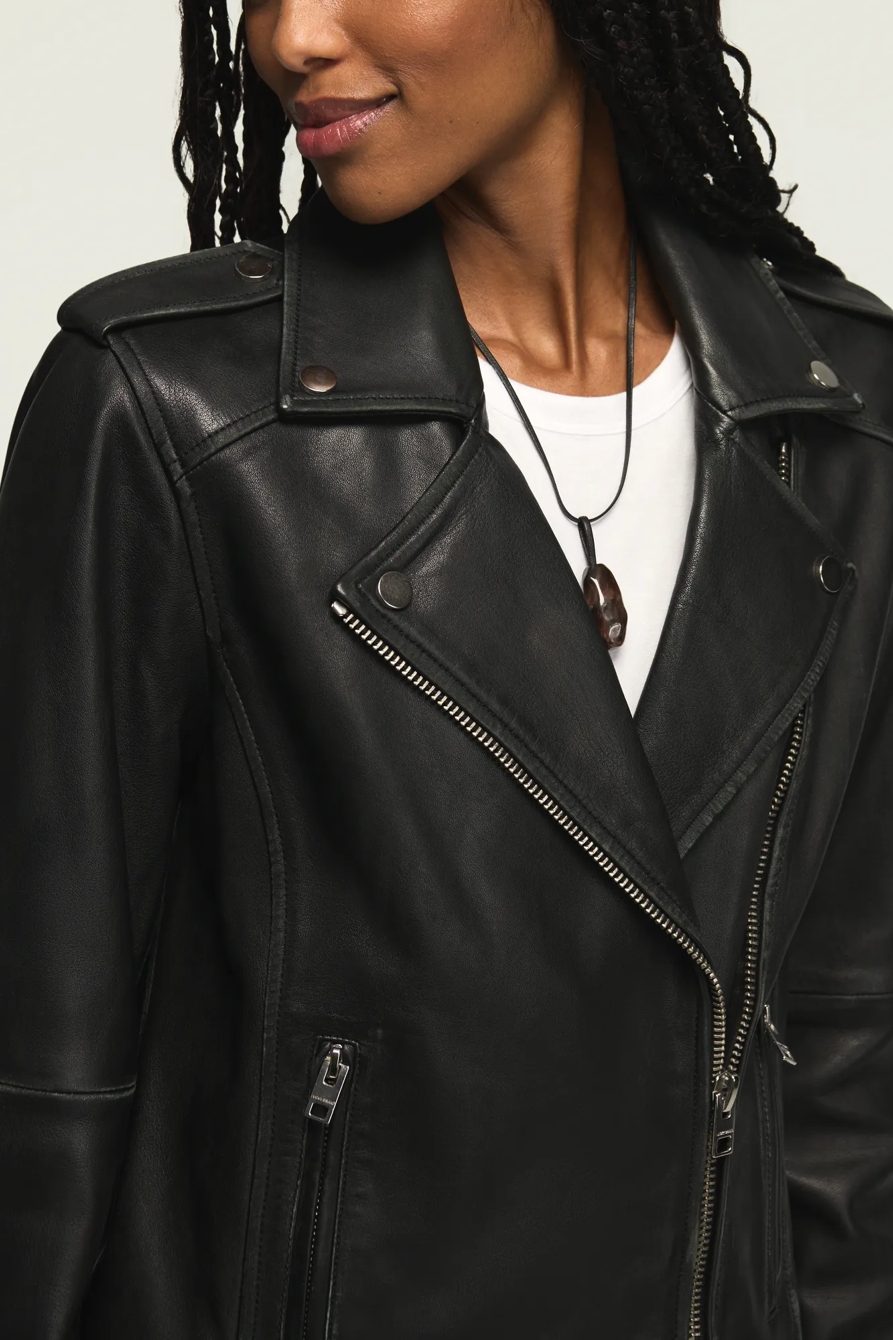 Classic Leather Moto Jacket — Washed Black — image 5