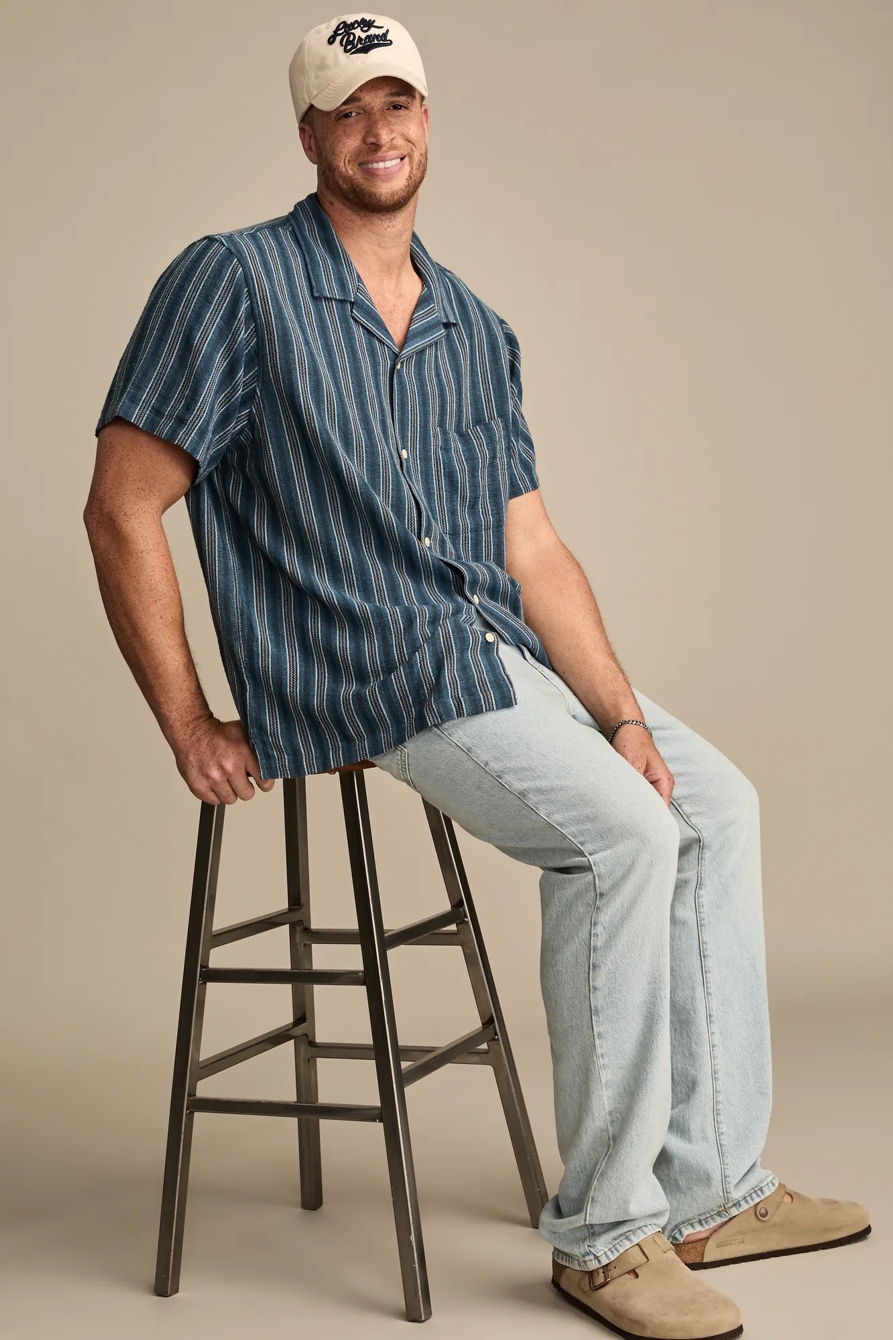 BIG & TALL SHORT SLEEVE CAMP COLLAR SHIRT — BLUE MULTI — image 5