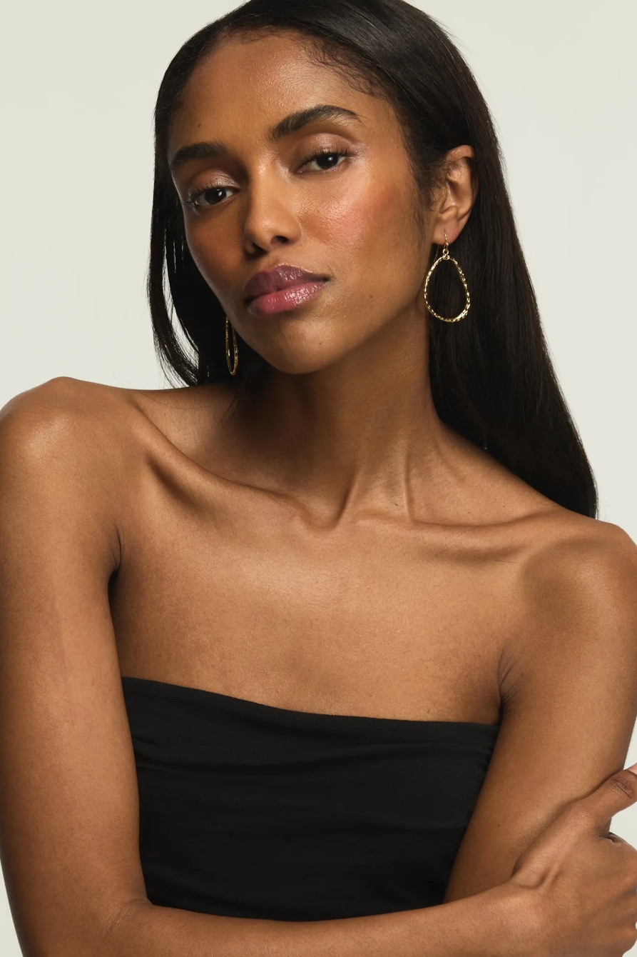 DROP HOOP EARRINGS — GOLD — image 1
