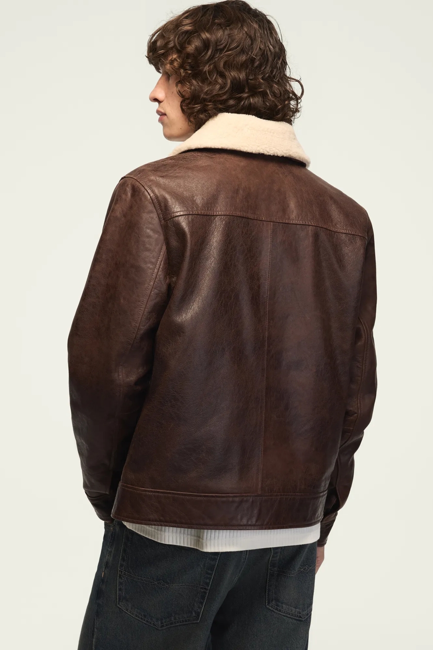 LEATHER AVIATOR JACKET — BROWN — image 3