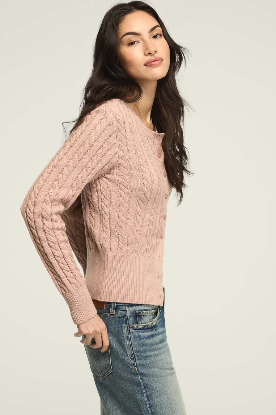 CLOUD SOFT CABLE CARDIGAN — ADOBE ROSE — image 4