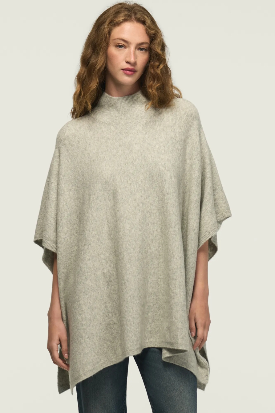 MOCK NECK PONCHO SWEATER — LIGHT HEATHER GRAY — image 1