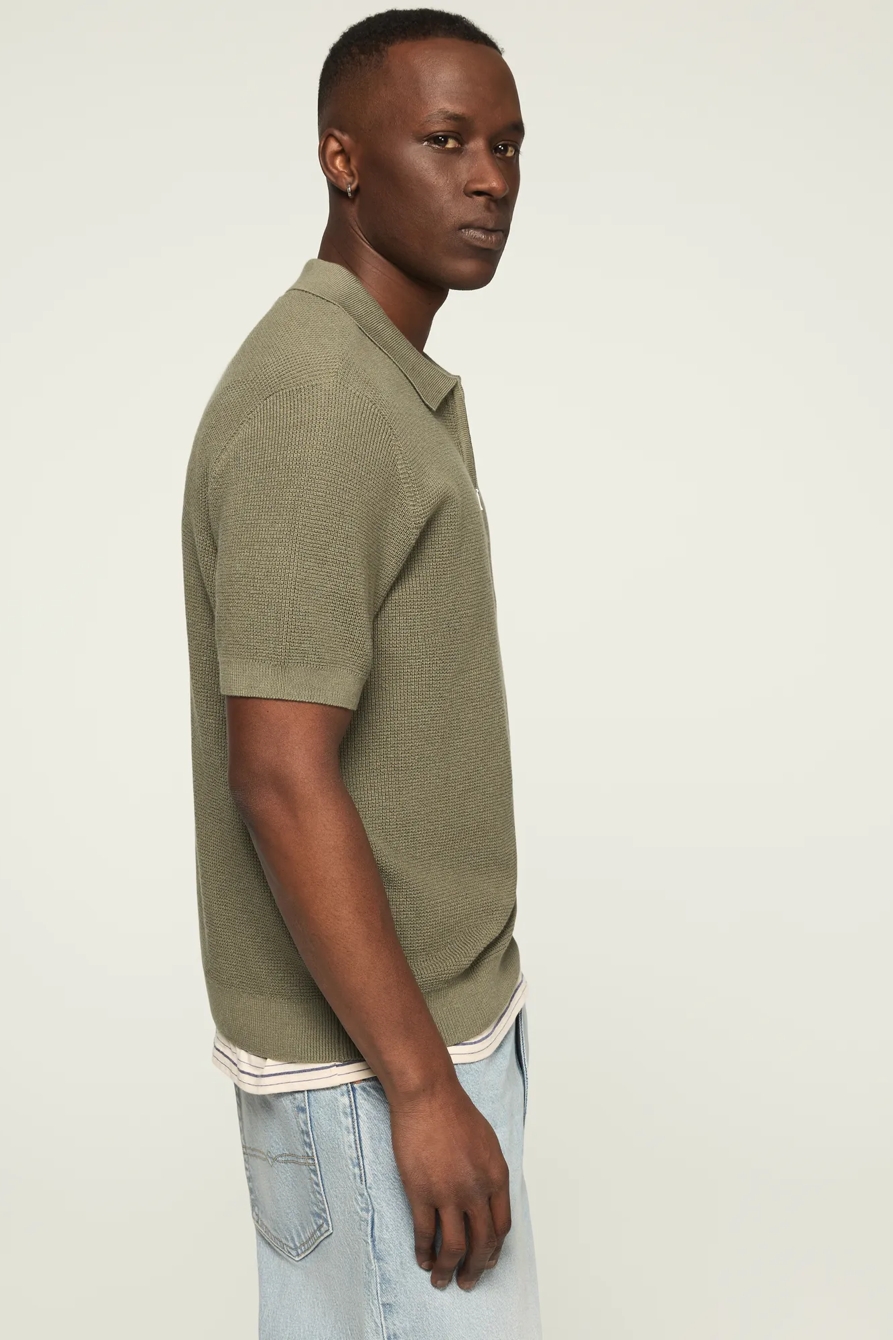 SHORT SLEEVE QUARTER ZIP POLO SWEATER — SEA SPRAY — image 4