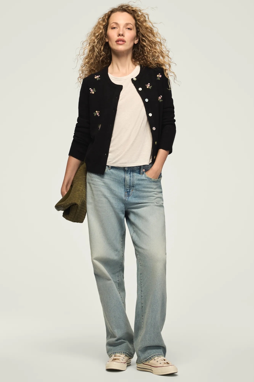 FLORAL EMBROIDERED CARDIGAN — CAVIAR — image 5