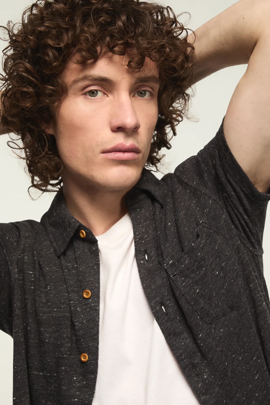 LINEN KNIT BUTTON UP SHIRT — #001 BLACK — image 1