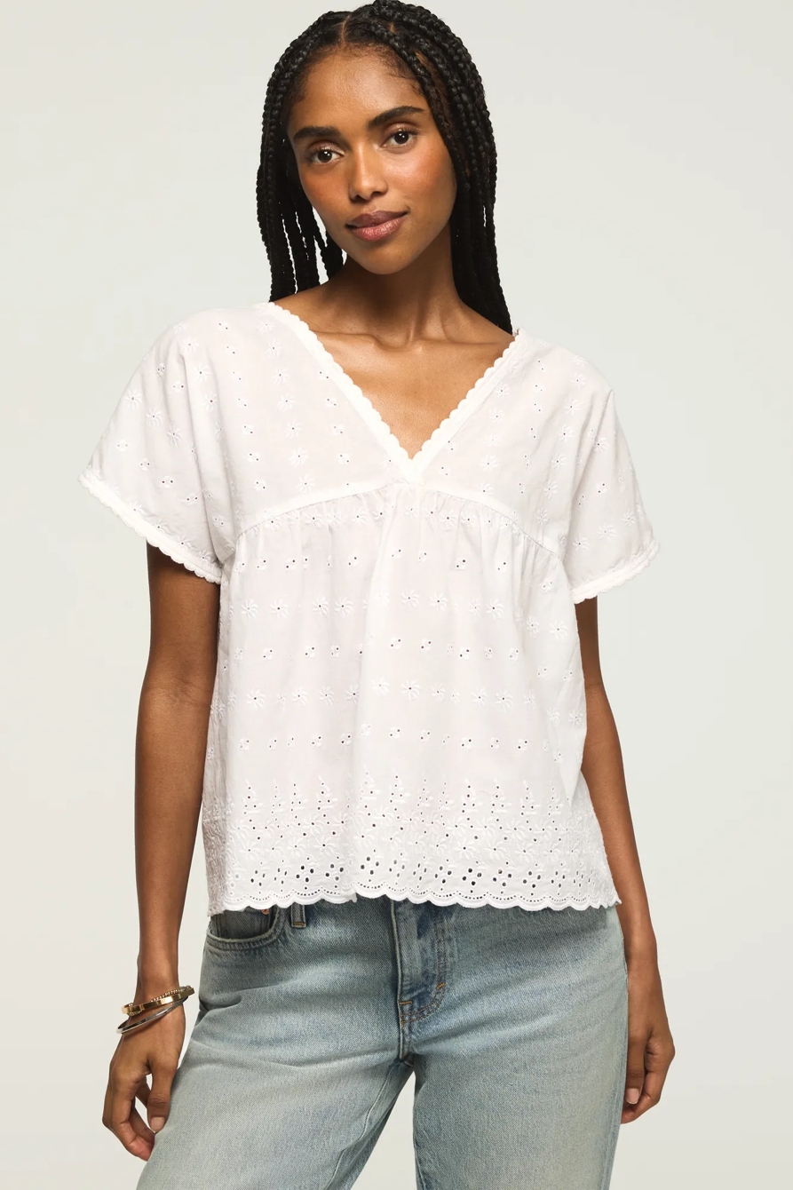 EYELET BABYDOLL TOP — BRIGHT WHITE — image 2
