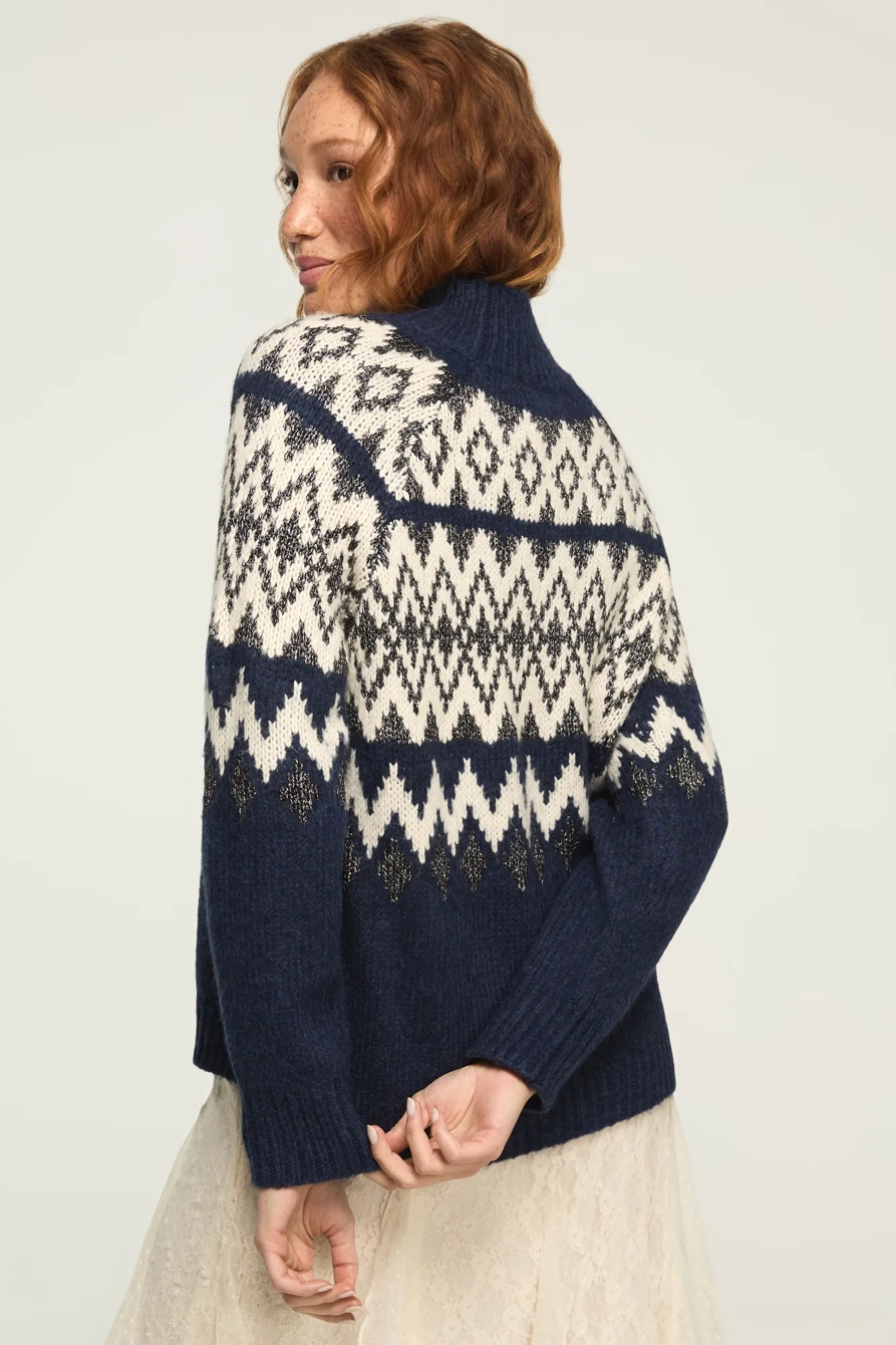 FAIR ISLE MOCK NECK — DARK BLUE HEATHER — image 3
