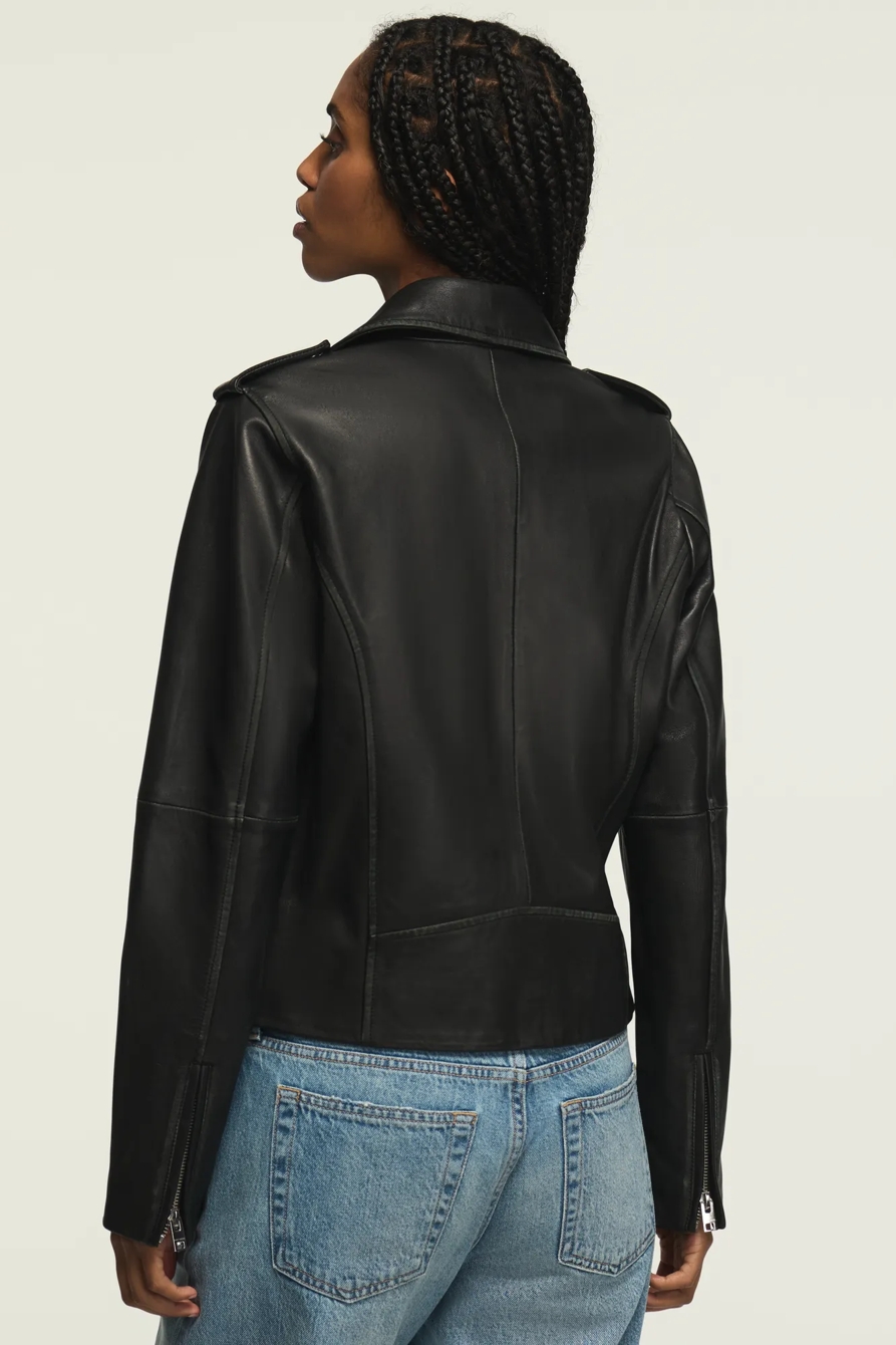 Classic Leather Moto Jacket — Washed Black — image 3