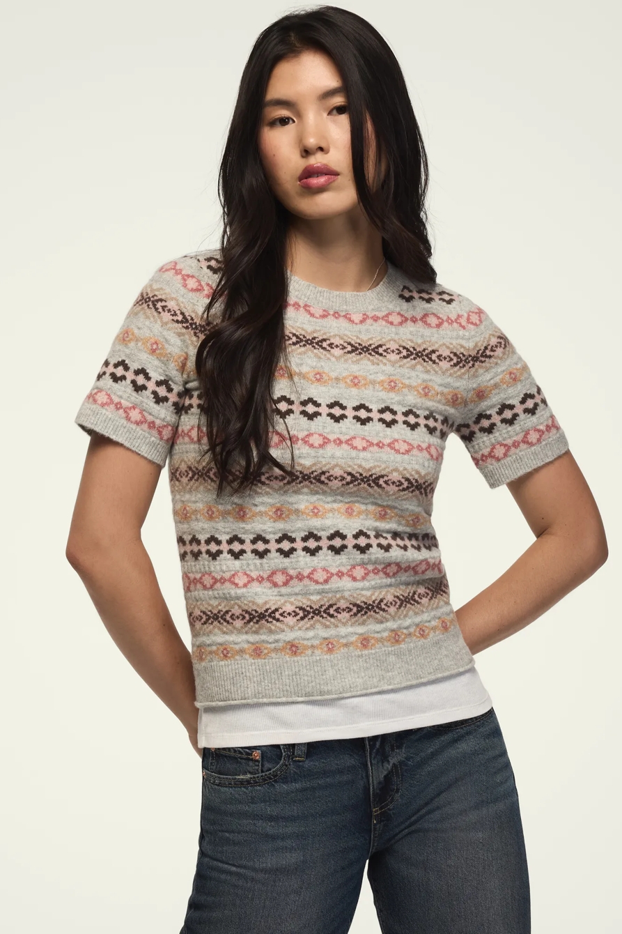 FAIR ISLE SWEATER TEE — LIGHT HEATHER GRAY — image 5
