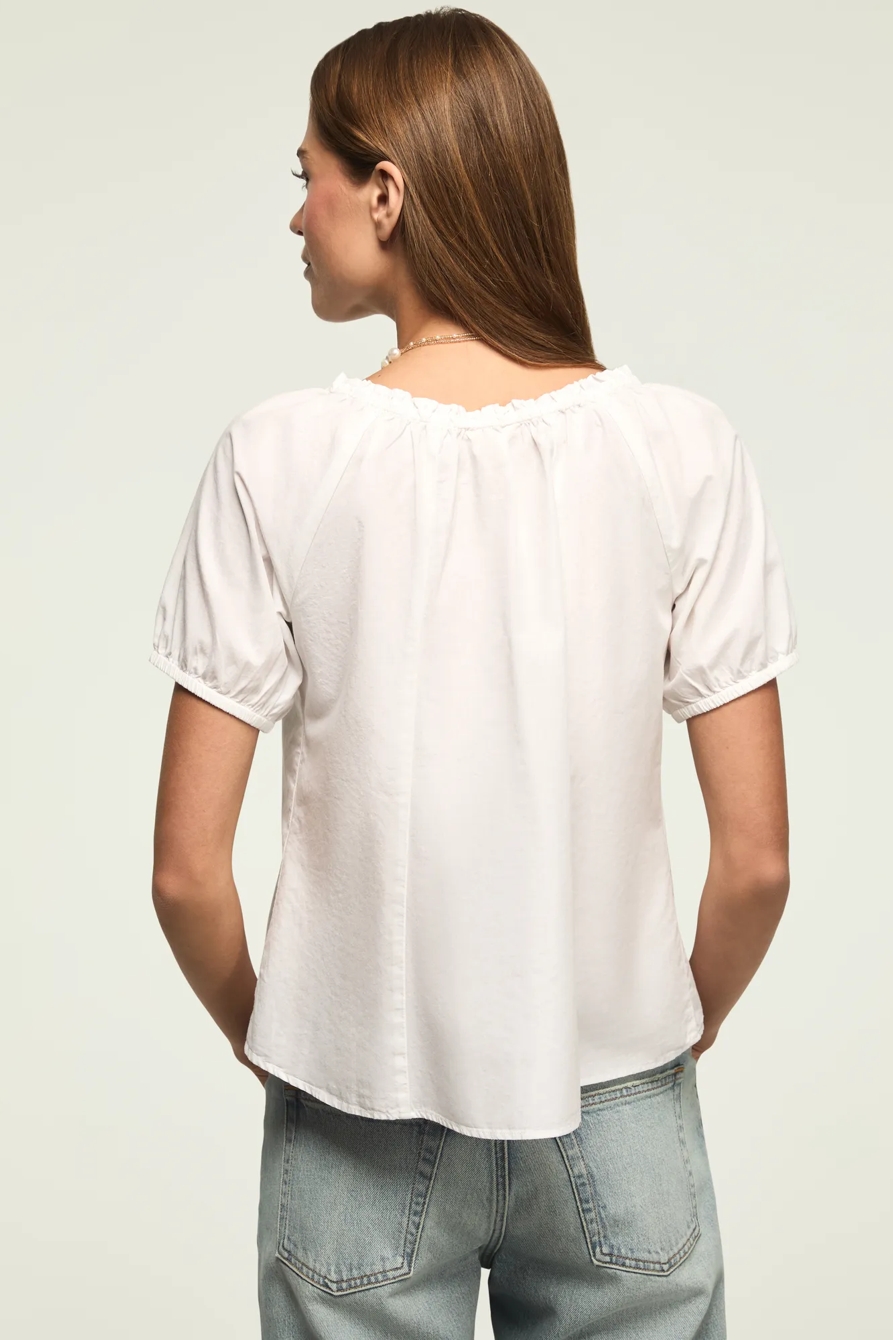 SHORT SLEEVE TIE NECK BLOUSE — BRIGHT WHITE — image 3