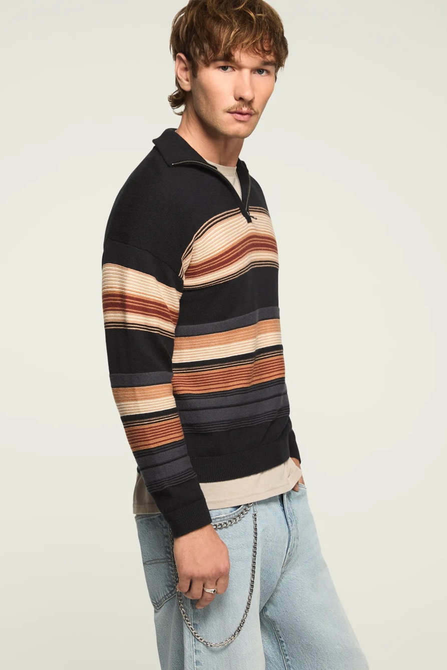 1/4 ZIP OMBRE STRIPE MOCK NECK SWEATER — JET BLACK — image 4