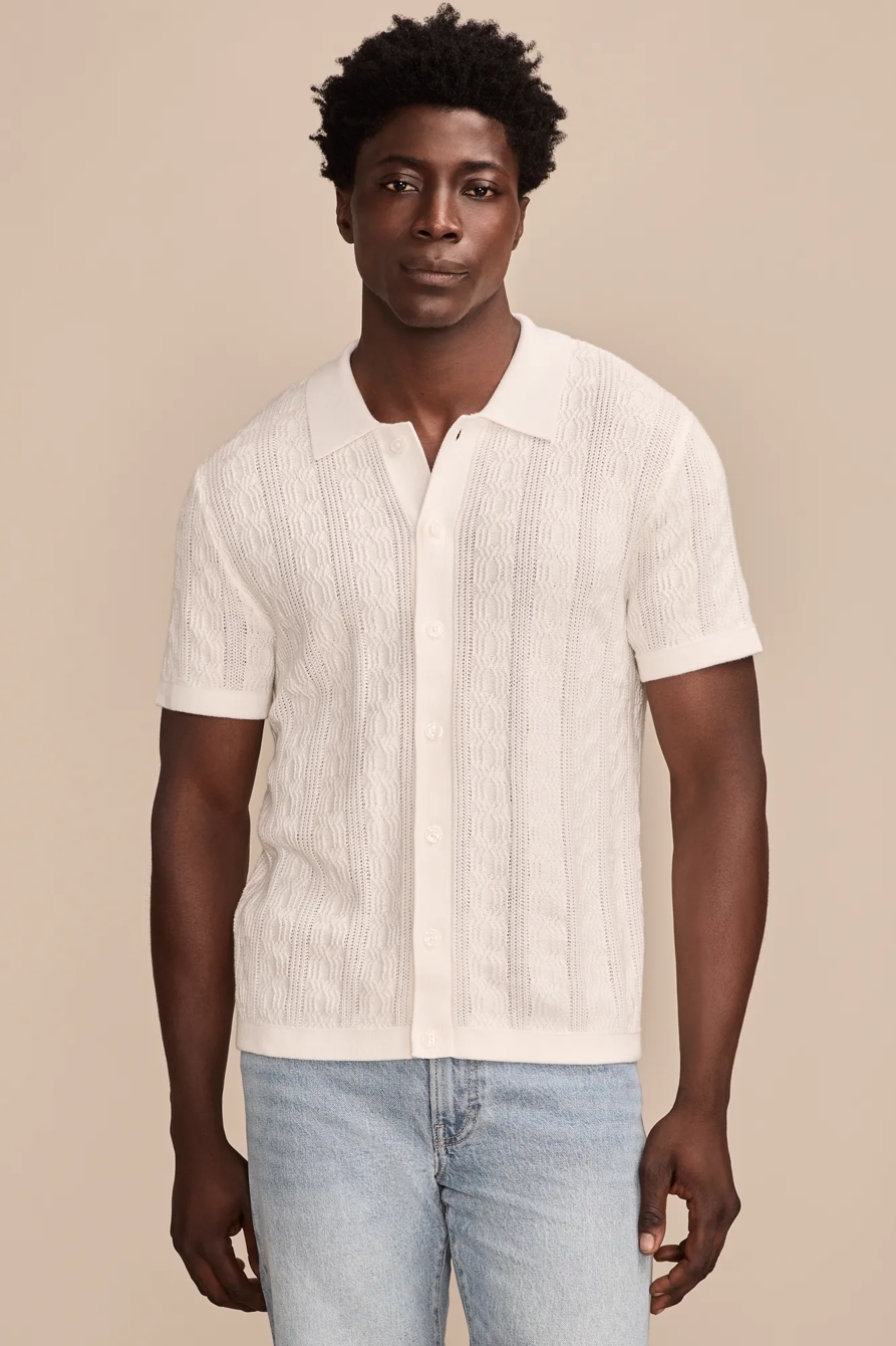 SHORT SLEEVE BUTTON DOWN SWEATER — TOFU — image 1