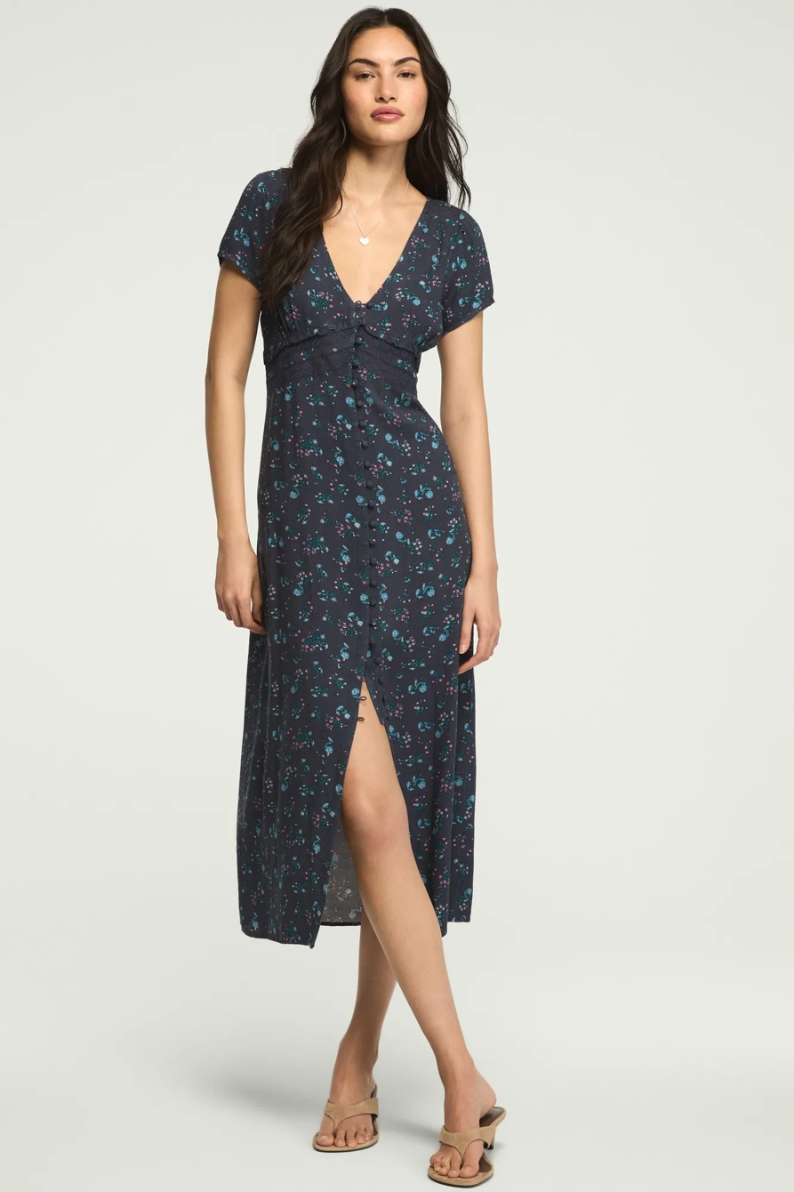 LACE TRIM SIMONE MIDI DRESS — NAVY FLORAL — image 1