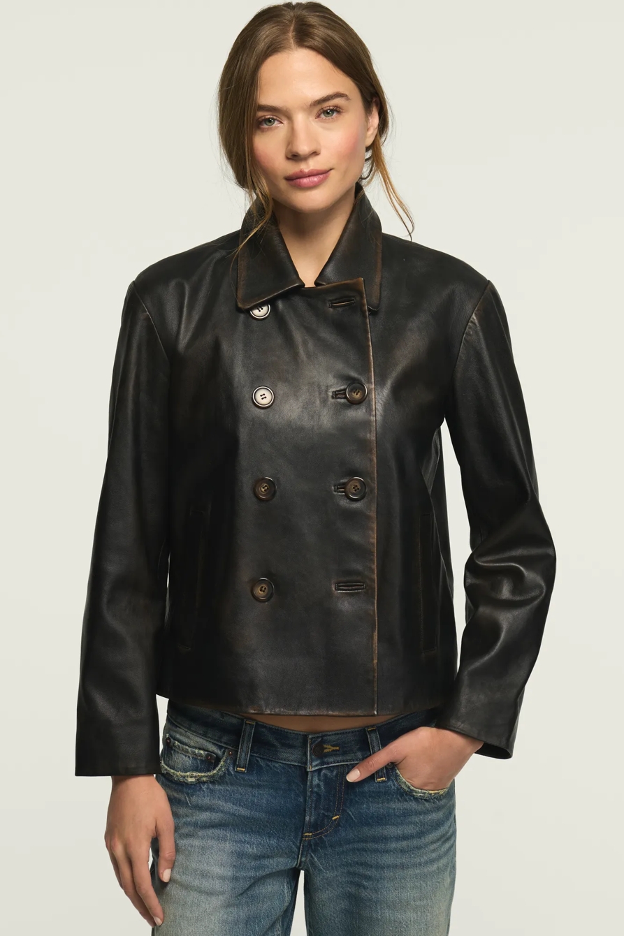 Double Breasted Leather Jacket — RUSTIC BLACK — image 5