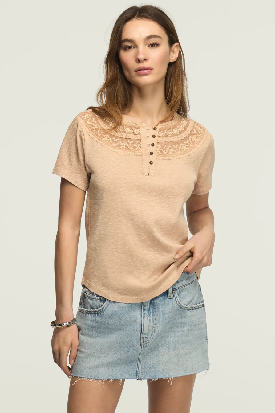 EMBROIDERED YOKE HENLEY TEE — MORGANITE — image 1